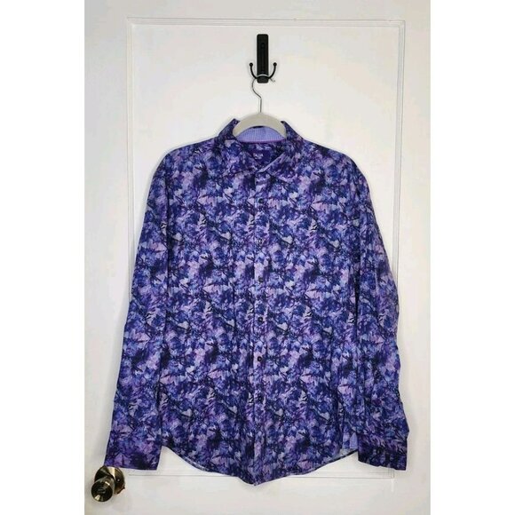 TALLIA Sz Large Abstract Watercolor Floral Print Button Up Long Sleeve Shirt - Picture 1 of 5